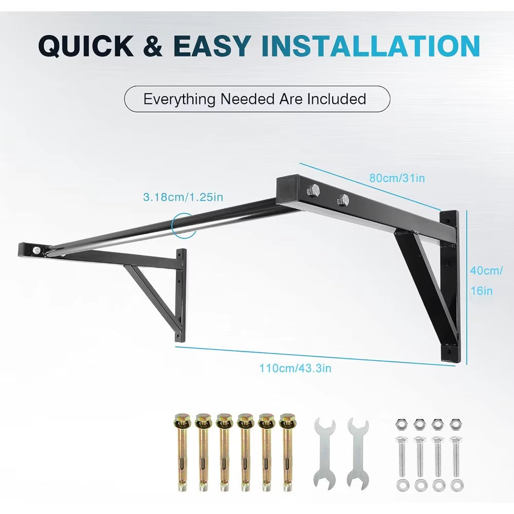 Heavy Duty Wall Mounted Pull up Bar, 500Lbs Capacity Home Gym Equipment for Strength Training & Fitness Exercise