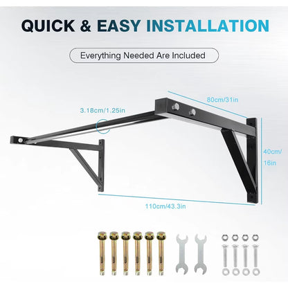 Heavy Duty Wall Mounted Pull up Bar, 500Lbs Capacity Home Gym Equipment for Strength Training & Fitness Exercise