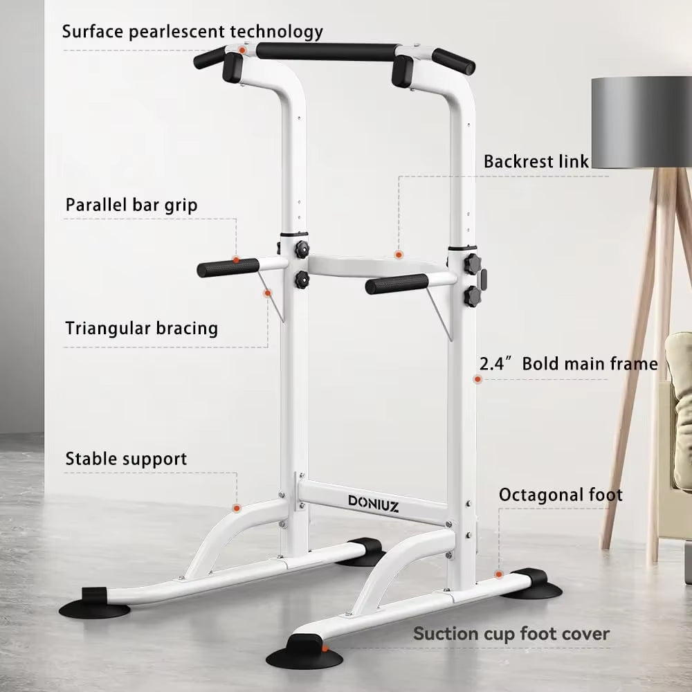 Adjustable Power Tower Pull up Bar Dip Station, Multi-Function Home Gym Equipment for Full Body Strength Training